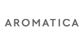 Лого на корејскиот козметички бренд Aromatica со сиви букви на бела позадина. Logo of the Korean skincare brand Aromatica in gray letters on a white background.