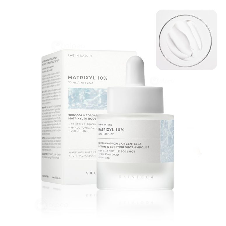 Skin1004 Madagascar Centella Matrixyl 10 Boosting Shot Ampoule 30ml – серум со 10% Matrixyl, хијалуронска киселина и Volufiline за пополнување брчки, хидратација и подобрување на еластичноста на кожата. Skin1004 Madagascar Centella Matrixyl 10 Boosting Shot Ampoule 30ml – serum with 10% Matrixyl, hyaluronic acid, and Volufiline for wrinkle filling, hydration, and improved skin elasticity.